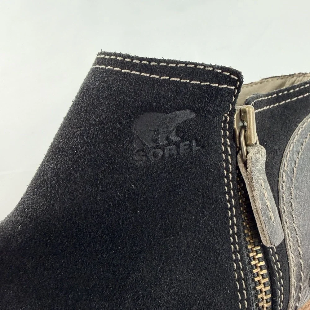 Sorel Women's Black‎ Suede Ankle Boots Side Zip Size 8 Waterproofed
